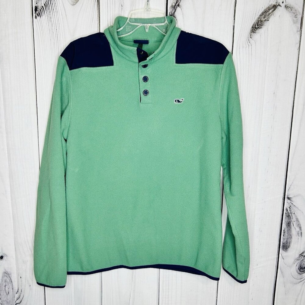 Vineyard Vines Mens Harbor Fleece 1/4 Snap Pullover Seafoam Green Navy Sz M